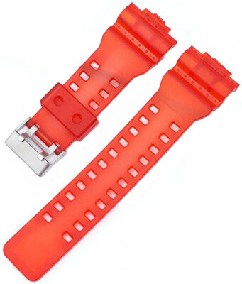 Каишка за Casio G-Shock, пластмасова, червена, сребърна катарама (за модели GA-100, GA-110, GD-120, GLS-100)