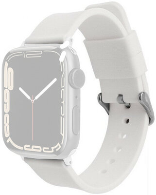Каишка за Apple Watch, силиконова, бяла, сребърна катарама (корпуси 42/44/45 мм)