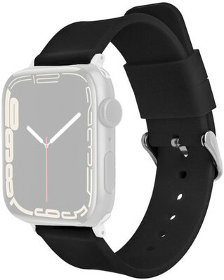 Каишка за Apple Watch, силиконова, черна, със сребърна катарама (за корпуси 38/40/41 мм)