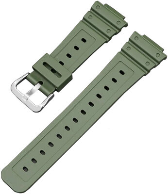 Каишка за Casio, силиконова, зелена, сребърна катарама (GA2100,DW6900)