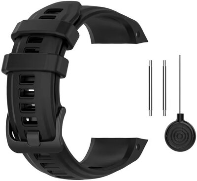 Каишка за Garmin Instinct 2S, силиконова, черна, черна катарама