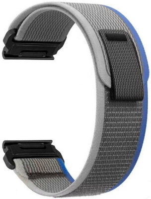 QuickFit каишка 22 мм, найлон, синьо-сива, велкро (Garmin Fenix 7/6/5, Epix 2, MARQ 2 и др.)