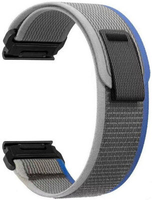 Каишка QuickFit 26 мм, найлон, сиво-синя, велкро (Garmin Fenix 7X/6X/5X, Tactix и др.)