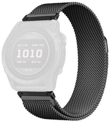 Стоманена гривна Ricardo 20mm (pro Garmin Fenix 8/7S/6S (43mm), aj.), черен, QuickFit