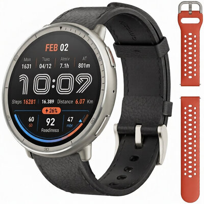 Amazfit Active 2 Premium (Round) Black кожена каишка (+резервна каишка)