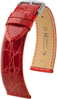 Кожена каишка Hirsch Genuine Croco 18900820-2, червено, крокодилска кожа, Quick Release