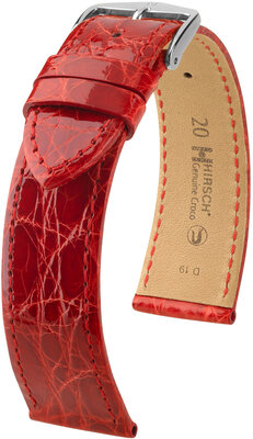 Кожена каишка Hirsch Genuine Croco L 18920820-2, червена, крокодилска кожа, дължина L, бързо освобождаване