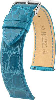 Кожена каишка Hirsch Genuine Croco L 18920883-2, синя, крокодилска кожа, дължина L, бързо освобождаване