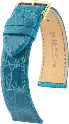 Кожена каишка Hirsch Genuine Croco L 18920883-7, синя, крокодилска кожа, дължина L, бързо освобождаване
