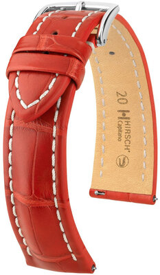 Кожена каишка Hirsch Capitano L 04807029-2, червена, алигаторска кожа, дължина L, бързо освобождаване