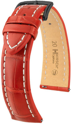 Кожена каишка Hirsch Capitano L 04807029-5, червена, алигаторска кожа, дължина L, бързо освобождаване