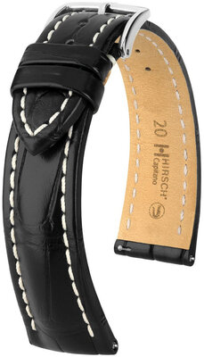 Кожена каишка Hirsch Capitano L 04807059-2, черна, алигаторска кожа, дължина L, бързо освобождаване