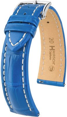 Кожена каишка Hirsch Capitano L 04807085-2, синя, алигаторска кожа, дължина L, бързо освобождаване