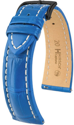 Кожена каишка Hirsch Capitano L 04807085-5, синя, алигаторска кожа, дължина L, бързо освобождаване