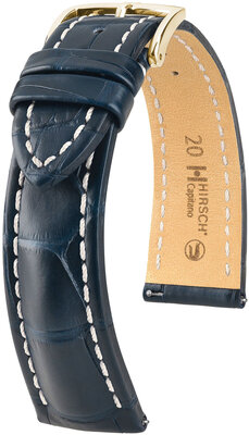 Кожена каишка Hirsch Capitano L 04807089-1, синя, алигаторска кожа, дължина L, бързо освобождаване