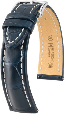 Кожена каишка Hirsch Capitano L 04807089-2, синя, алигаторска кожа, дължина L, бързо освобождаване