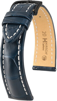 Кожена каишка Hirsch Capitano L 04807089-5, синя, алигаторска кожа, дължина L, бързо освобождаване