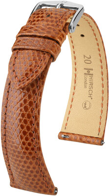 Кожена каишка Hirsch London 04366170-2, кафяв, кожа на гущер, Quick Release