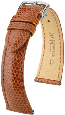 Кожена каишка Hirsch London L 04366070-2, кафява, гущерска кожа, дължина L, бързо освобождаване