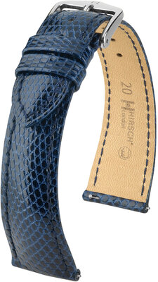 Кожена каишка Hirsch London L 04366080-2, синя, гущерска кожа, дължина L, бързо освобождаване