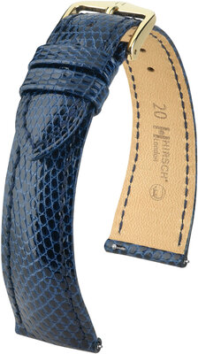 Кожена каишка Hirsch London L 04366080-7, синя, гущерска кожа, дължина L, бързо освобождаване