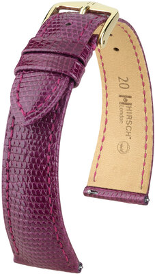 Кожена каишка Hirsch London L 04366087-7, лилава, гущерска кожа, дължина L, бързо освобождаване