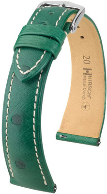 Кожена каишка Hirsch Massai Ostrich L 04362041-2, зелена, от щраусова кожа, дължина L, бързо освобождаване