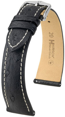 Кожена каишка Hirsch Massai Ostrich L 04362051-2, черна, щраусова кожа, дължина L, бързо освобождаване