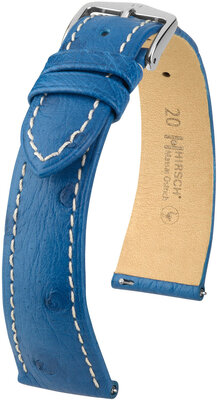 Кожена каишка Hirsch Massai Ostrich L 04362084-2, синя, щраусова кожа, дължина L, бързо освобождаване