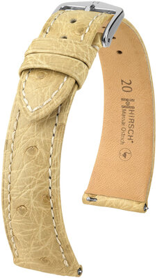 Кожена каишка Hirsch Massai Ostrich L 04362090-2, бежова, щраусова кожа, дължина L, бързо освобождаване