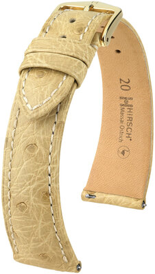 Кожена каишка Hirsch Massai Ostrich L 04362090-7, бежова, щраусова кожа, дължина L, бързо освобождаване