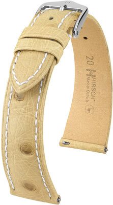 Кожена каишка Hirsch Massai Ostrich L 04362091-2, бежова, щраусова кожа, дължина L, бързо освобождаване