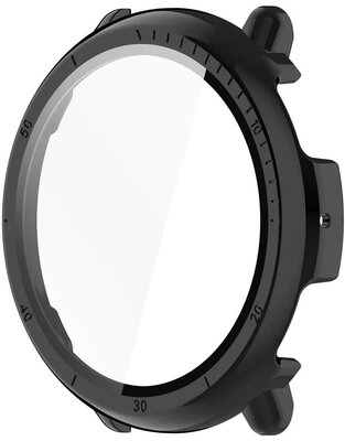 Защитно покритие (pro Amazfit Active 2, round), пластмасов, черен + стъкло