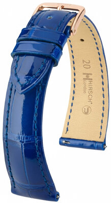Кожена каишка Hirsch London L 04307082-7, синя, алигаторова кожа, дължина L, Quick Release