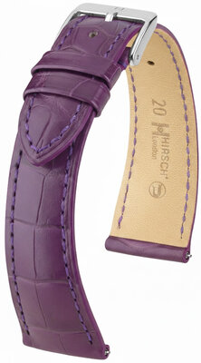 Кожена каишка Hirsch London L 04307086-2, лилава, алигаторска кожа, дължина L, Quick Release
