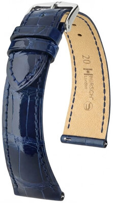 Кожена каишка Hirsch London L 04207080-2, синя, алигаторска кожа, дължина L, Quick Release
