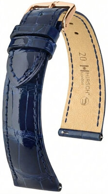 Кожена каишка Hirsch London L 04207080-7, син, алигаторска кожа, дължина L, Quick Release