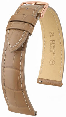 кожена каишка Hirsch London L 04207099-7, бежова, алигаторска кожа, дължина L, Quick Release