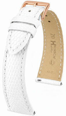 Кожена каишка Hirsch London L 04266000-7, бяла, гущерска кожа, дължина L, Quick Release