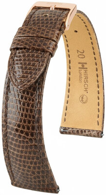 Кожена каишка Hirsch London L 04266010-7, кафява, гущерска кожа, дължина L, Quick Release