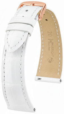 Кожена каишка Hirsch London L 04307000-7, бяла, алигаторова кожа, дължина L, Quick Release