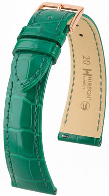 Кожена каишка Hirsch London L 04307040-7, зелена, алигаторска кожа, дължина L, Quick Release