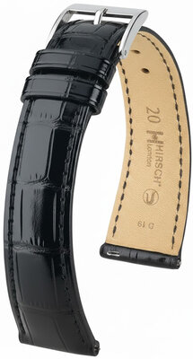 Кожена каишка Hirsch London L 04307050-2, черна, алигаторова кожа, дължина L, Quick Release