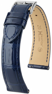 Кожена каишка Hirsch London L 04307080-2, синя, алигаторска кожа, дължина L, Quick Release