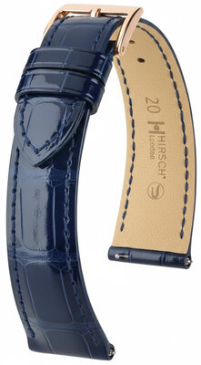 Кожена каишка Hirsch London L 04307080-7, синя, алигаторска кожа, дължина L, Quick Release