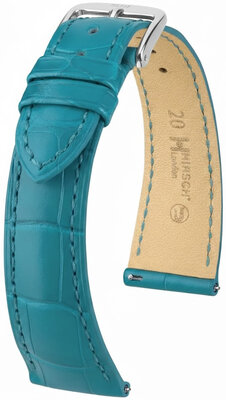 кожена каишка Hirsch London L 04307083-2, синя, алигаторска кожа, дължина L, Quick Release