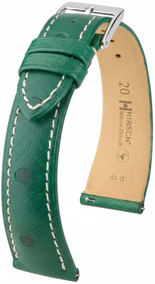 Кожена каишка Hirsch Massai Ostrich 04262141-2, зелен, щраусова кожа, Quick Release