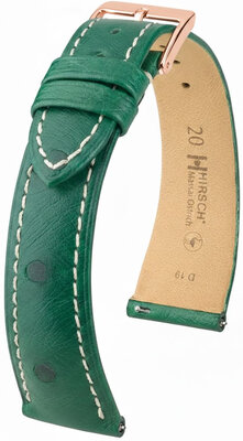 Кожена каишка Hirsch Massai Ostrich 04262141-7, зелен, щраусова кожа, Quick Release