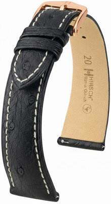 Кожена каишка Hirsch Massai Ostrich 04262151-7, черен, щраусова кожа, Quick Release