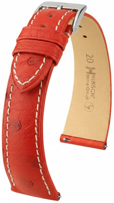 Кожена каишка Hirsch Massai Ostrich L 04262021-2, червен, щраусова кожа, дължина L, Quick Release